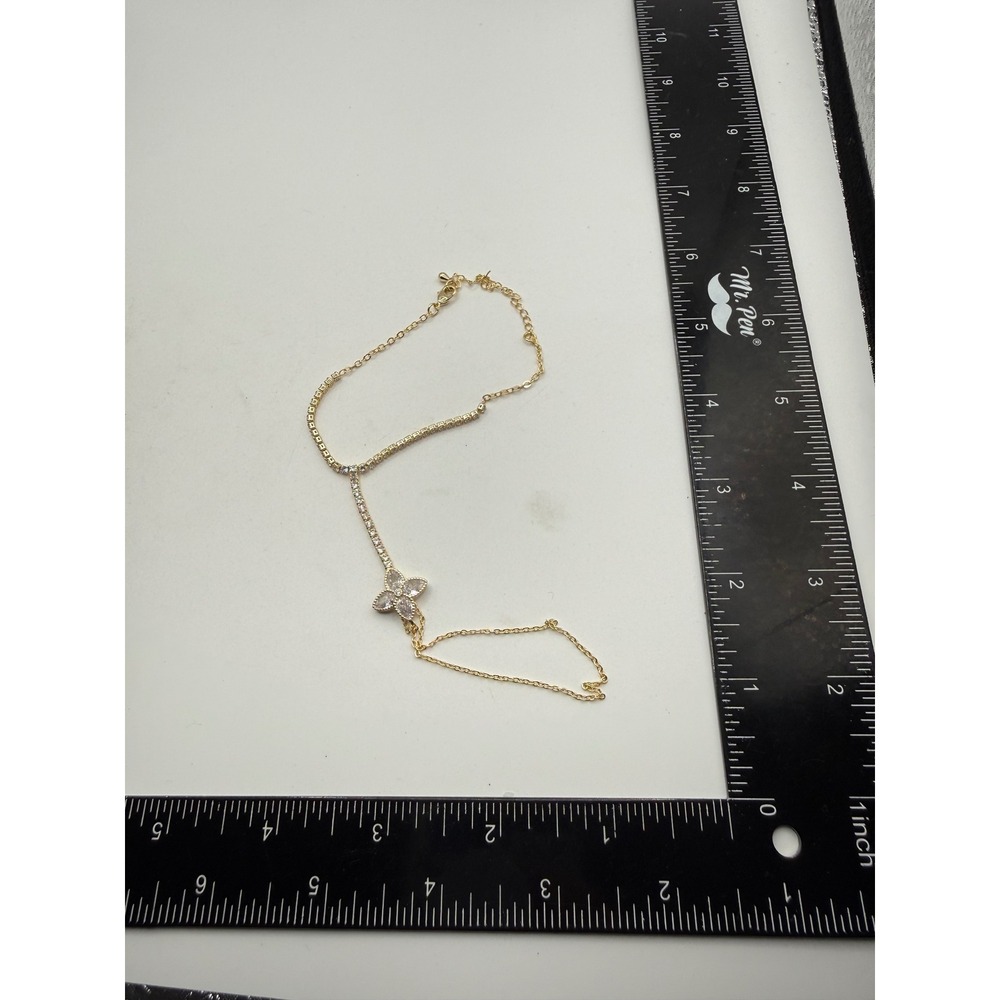 Gold Tone Crystal‎ Flower Hand Chain Bracelet Marquise Floral Ring Link